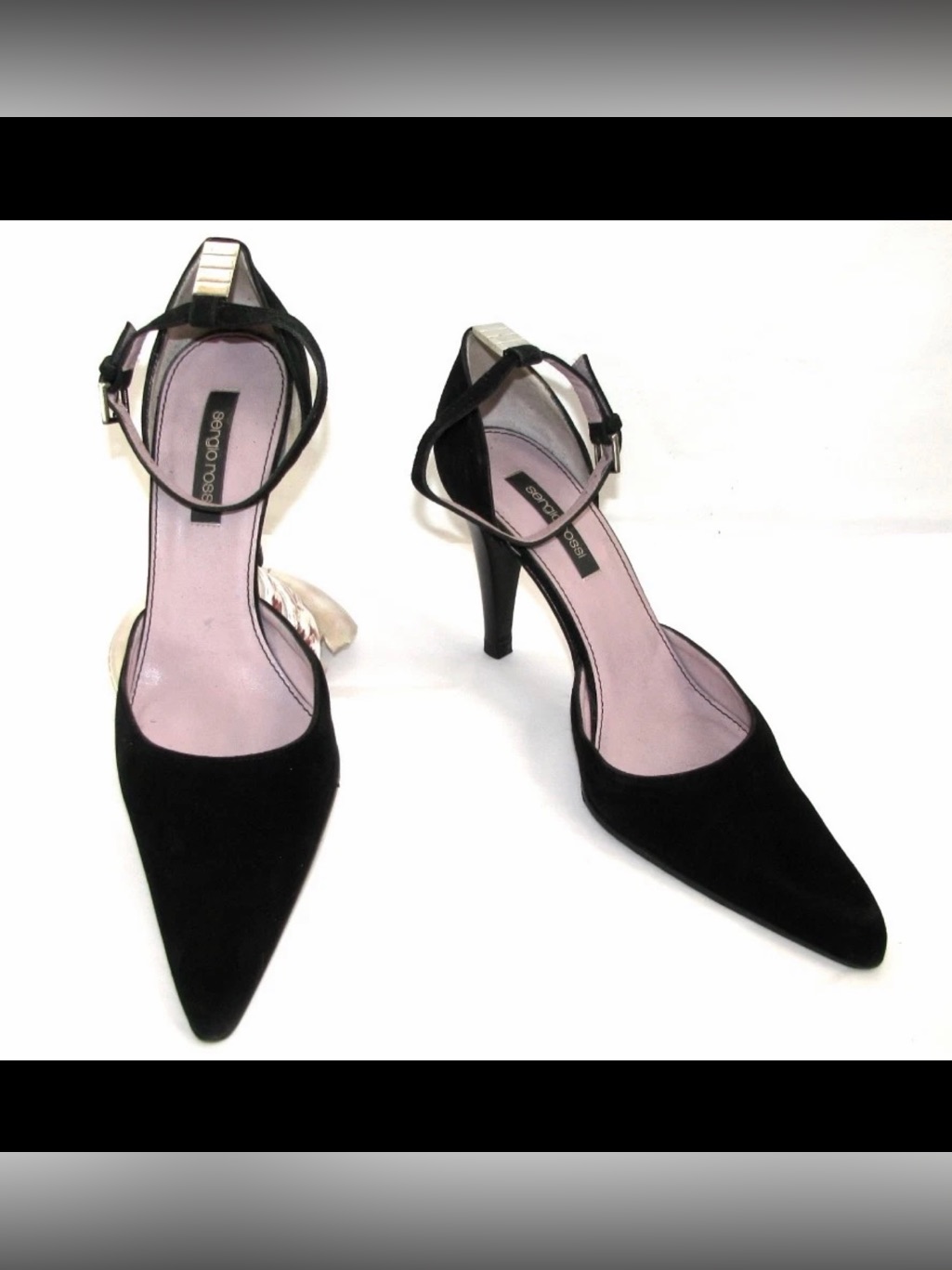 Sergio Rossi Black Pointed-Toe Ankle-Strap Heels